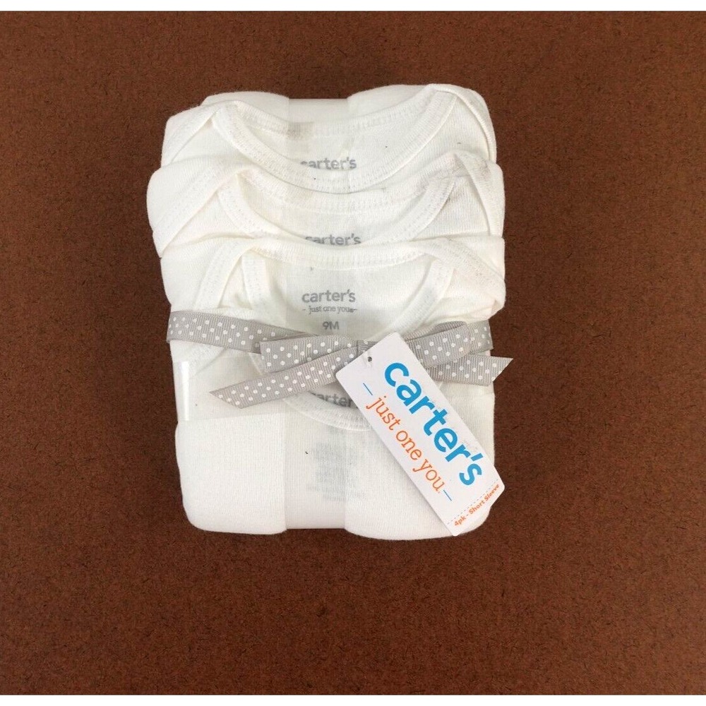Carter's Just One You Baby Size 9 Months White Short Sleeve Bodysuit 4 Pack NWT